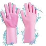Magic Silicone Dish washing Gloves – Reusable Rubber Cleaning Gloves with Built-In Scrubber for Kitchen & Household Use (Random color)