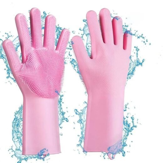 Magic Silicone Dish washing Gloves – Reusable Rubber Cleaning Gloves with Built-In Scrubber for Kitchen & Household Use (Random color)