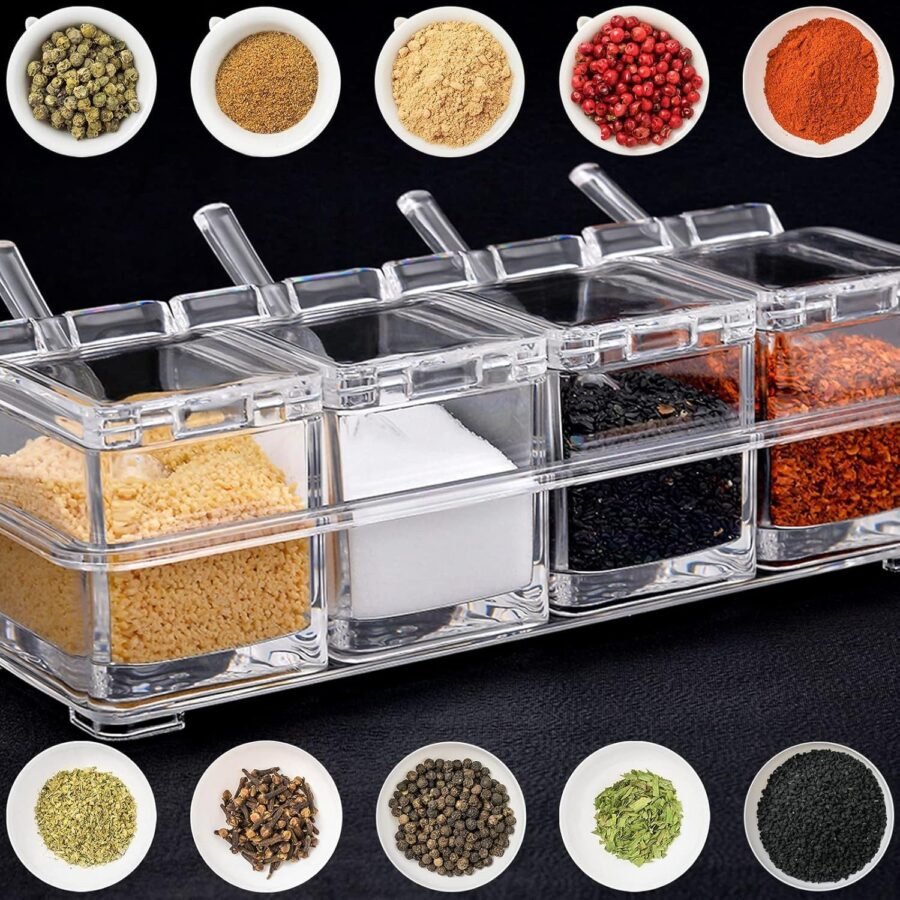 Variety of spices in clear containers