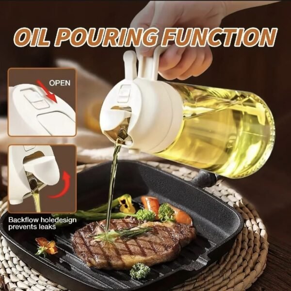 470ml Kitchen Glass Oil Sprayer Bottle | 2‑in‑1 Olive Oil Dispenser | Transparent Premium Quality ( Random Colour)